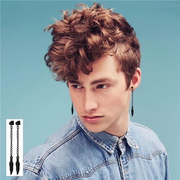 Gothic Punk Earring Set–15 Pairs Black Stainless Steel Studs, Hoops & Drop - Picture 6 of 6